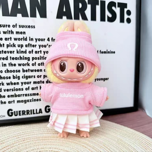 Labubu Pink Lululemon Style Doll Outfit Set (Sweater, Pleated Skirt and Beanie.) - Picture 2 of 5